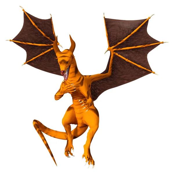 Beyaz arka planda izole edilmiş bir fantezi ejderhanın 3 boyutlu canlandırması