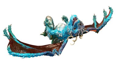 Beyaz arka planda izole edilmiş bir fantezi ejderhanın 3 boyutlu canlandırması