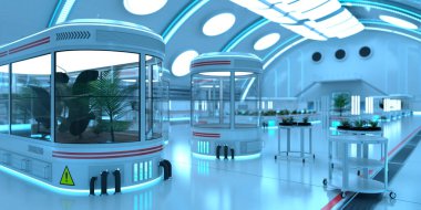 Bir bilim kurgu botanik laboratuvarının 3 boyutlu canlandırması