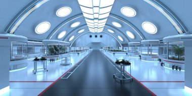 Bir bilim kurgu botanik laboratuvarının 3 boyutlu canlandırması