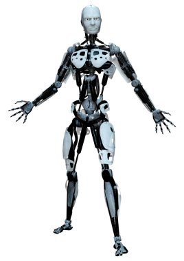 Beyaz arkaplanda izole edilmiş bir erkek robotun 3B görüntülemesi