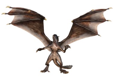 Beyaz arka planda izole edilmiş bir fantezi ejderhanın 3 boyutlu canlandırması