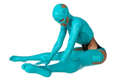 Beyaz arka planda izole edilmiş bir kadın robotun 3 boyutlu canlandırması