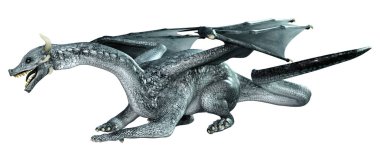 Beyaz arka planda izole edilmiş bir fantezi ejderhanın 3 boyutlu canlandırması