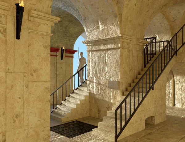 竞技场楼梯的三维数字渲染 — 图库照片