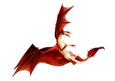 Beyaz arka planda izole edilmiş bir fantezi ejderhanın 3 boyutlu canlandırması