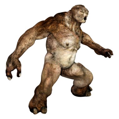 Beyaz arka planda izole edilmiş bir peri masalı trolünün 3 boyutlu canlandırması