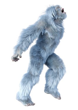 Yeti 'nin beyaz arka planda izole ettiği 3 boyutlu bir fantezi yaratığı.
