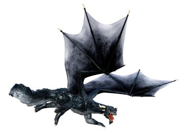 Beyaz arka planda izole edilmiş bir fantezi ejderhanın 3 boyutlu canlandırması