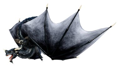 Beyaz arka planda izole edilmiş bir fantezi ejderhanın 3 boyutlu canlandırması