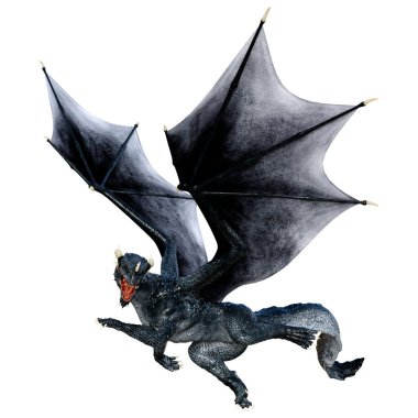 Beyaz arka planda izole edilmiş bir fantezi ejderhanın 3 boyutlu canlandırması