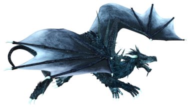 Beyaz arka planda izole edilmiş bir fantezi ejderhanın 3 boyutlu canlandırması