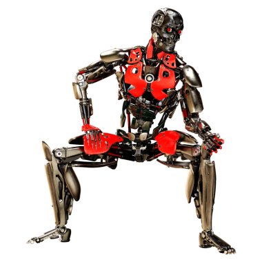 Beyaz arkaplanda izole edilmiş bir erkek robotun 3B görüntülemesi