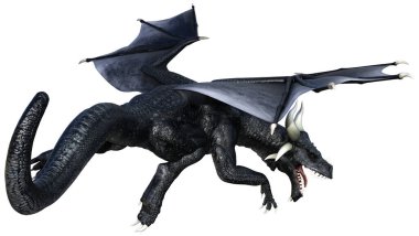 Beyaz arka planda izole edilmiş bir fantezi ejderhanın 3 boyutlu canlandırması