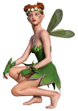 Beyaz arkaplanda izole edilmiş bir bahar perisinin 3 boyutlu canlandırması