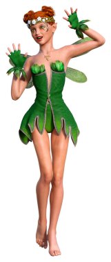 Beyaz arkaplanda izole edilmiş bir bahar perisinin 3 boyutlu canlandırması