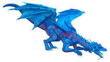 Beyaz arka planda izole edilmiş bir fantezi ejderhanın 3 boyutlu canlandırması