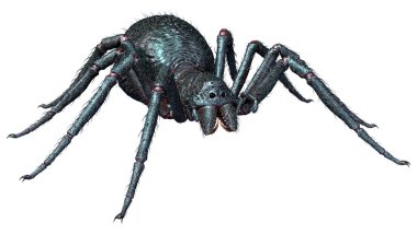 Beyaz arka planda izole edilmiş siyah dev örümceğin 3 boyutlu görüntüsü