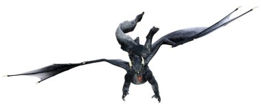 Beyaz arka planda izole edilmiş bir fantezi ejderhanın 3 boyutlu canlandırması