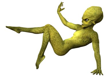 Beyaz arka planda izole edilmiş yeşil bir uzaylı dansının 3 boyutlu görüntüsü