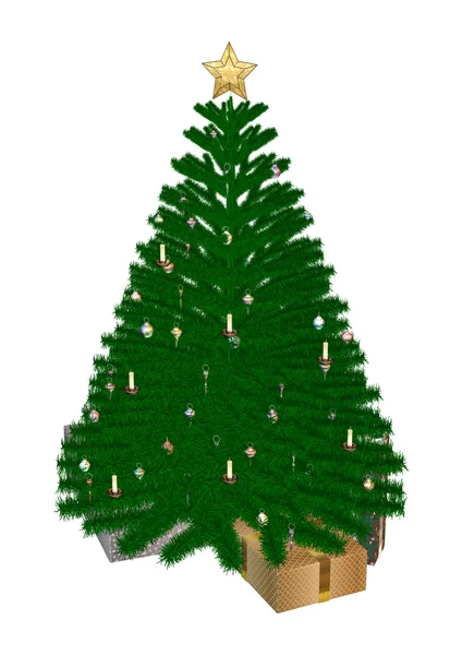 Kerstboom en cadeautjes — Stockfoto