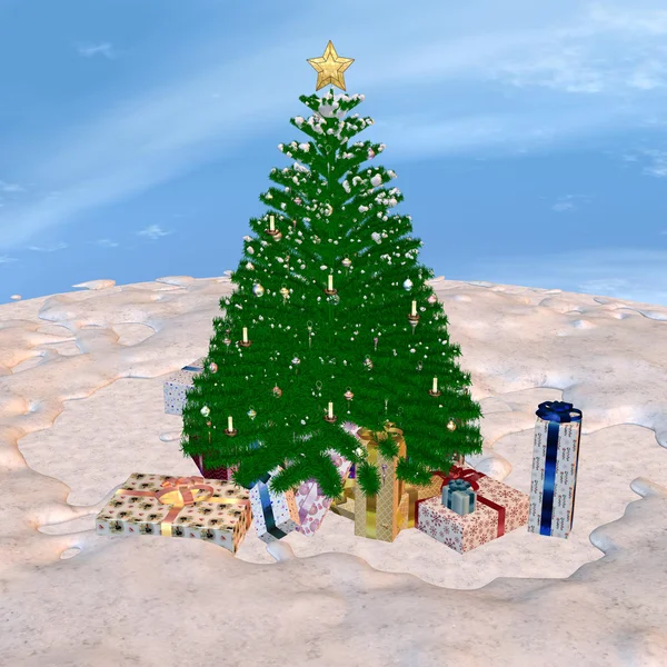 Vánoční strom a dárky — Stock fotografie