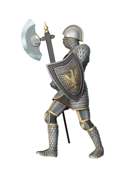 Średniowieczny rycerz na białym — Zdjęcie stockowe