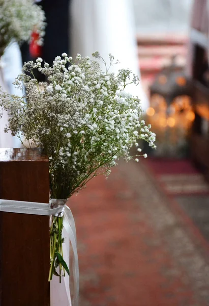 Flower wedding decorations in an ancient church