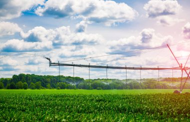Sahadaki su sistemi. Sulama alanı suluyor.