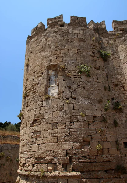 Wieża Marii Panny Fortyfikacje Rodos Stare Miasto Rodos Rodos Grecja — Zdjęcie stockowe