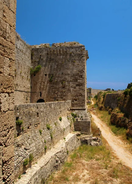 Bastions Fortress Fal Középkori Erőd Régi Város Rhodes Görögország — Stock Fotó