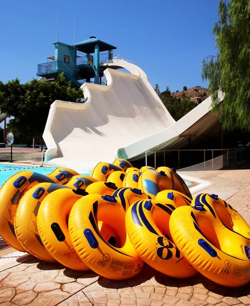 Waterpark Faliraki Tubos Rebocáveis Junto Piscina Faliraki Grécia — Fotografia de Stock