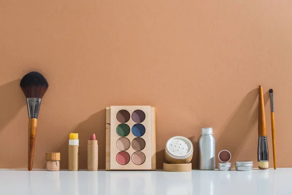 zero waste make up set in minimalistic style on pastel background