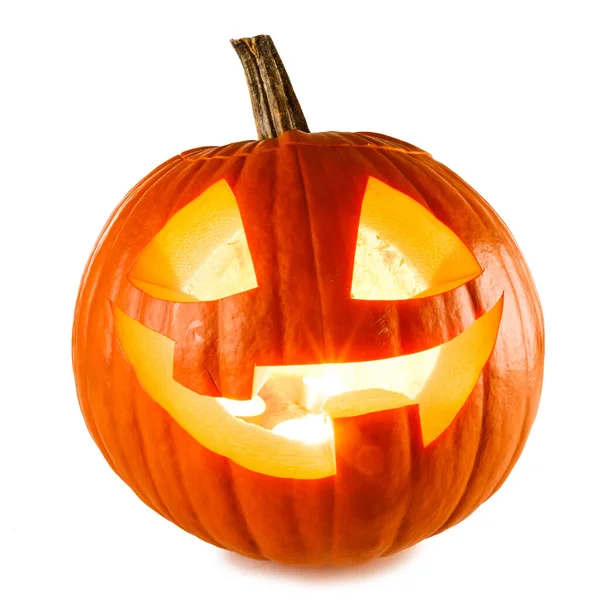 Светящийся Сердитый Хэллоуин Тыква Изолированы Белом Фоне — стоковое фото
