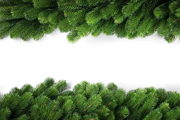 Natural Fir Christmas Tree Border Frame Isolated White Copy Space — Stock Photo, Image