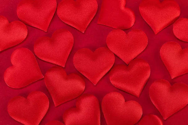 Sevgililer Günü Nde Birçok Kırmızı Ipek Kalp Arka Plan Aşk — Stok fotoğraf