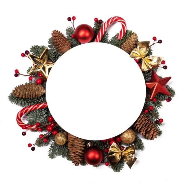 Vánoční Bílá Prázdná Karta Kopií Prostoru Dekor Jedle Strom Větev — Stock fotografie