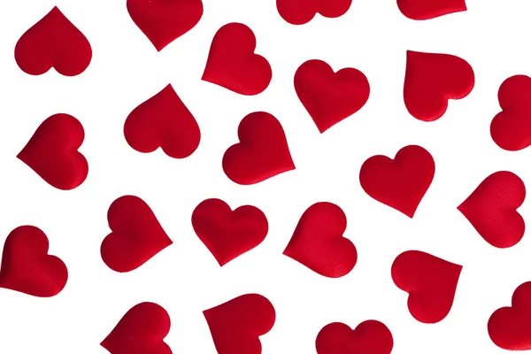 Dia Dos Namorados Muitos Corações Seda Vermelha Isolado Fundo Branco — Fotografia de Stock