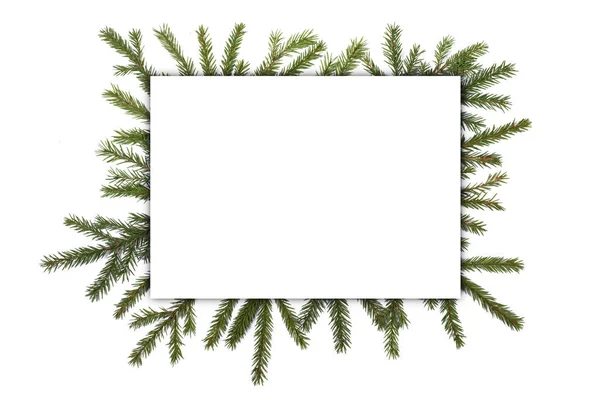 Naturtannen Weihnachtsbaumrahmen Isoliert Auf Weiß Kopierraum Für Text — Stockfoto