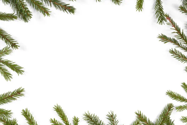 Natural Fir Christmas Tree Border Frame Isolated White Copy Space — Stock Photo, Image