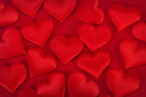 Valentine Day Many Red Silk Hearts Background Love Concept — Stock Photo, Image