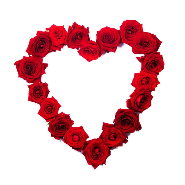 Gül Çiçeğinin Kalp Şekli Beyaz Arka Planda Izole Sevgililer Gününde — Stok fotoğraf