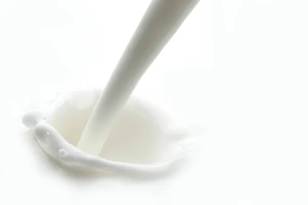 Pouring Milk Splash Isolated White Background Macro — Stock Photo, Image