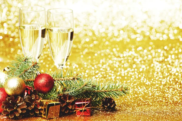 Decoración de champán y navidad — Foto de Stock