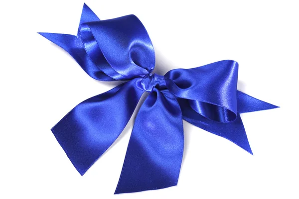 Blue satin bow ribbon on white — Stock Photo, Image