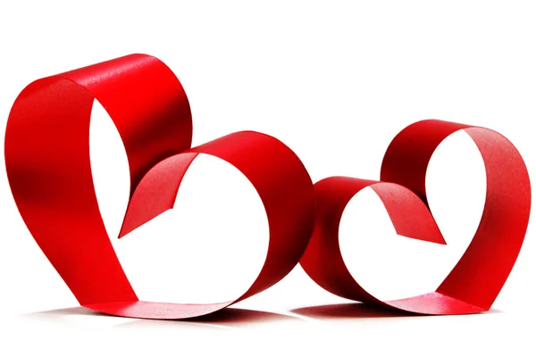 Red hearts of ribbon bow — Stock Photo, Image