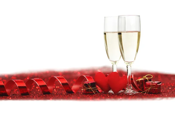 Champagne and hearts — Stock Photo, Image