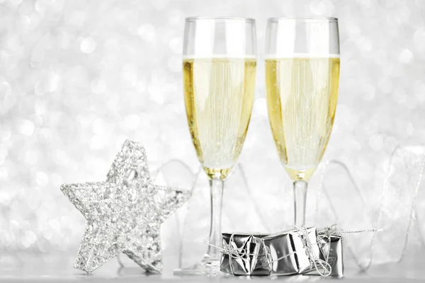 Champagne and decoration — Stock Photo, Image