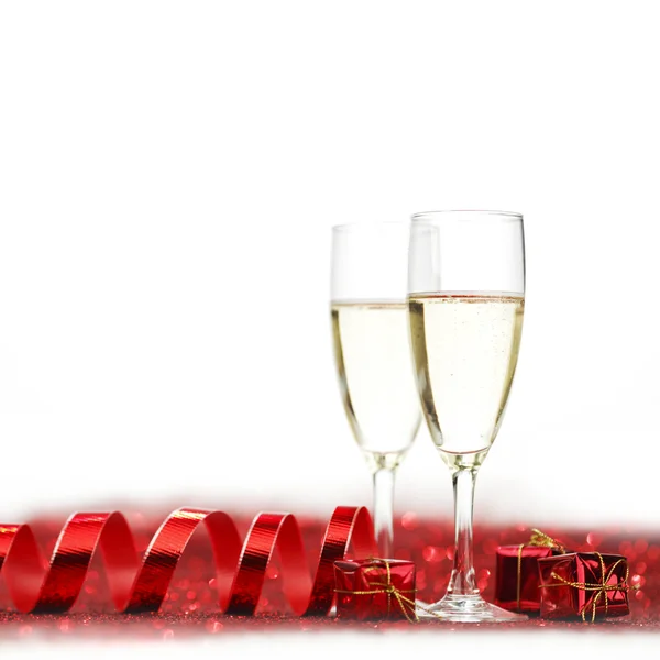 Champagner und rotes Dekor — Stockfoto