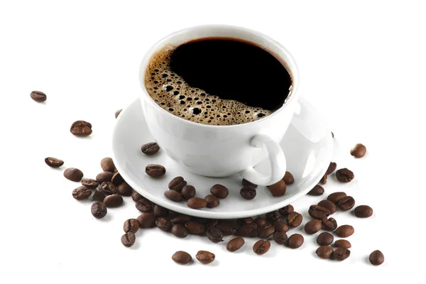 Koffiekopje en bonen Rechtenvrije Stockafbeeldingen